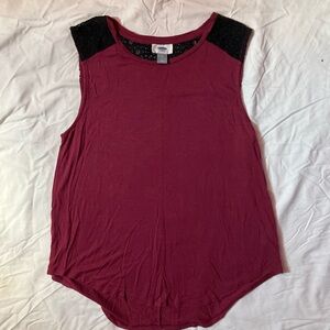 Old Navy Burgundy Tank Top with Black Lace Shoulders